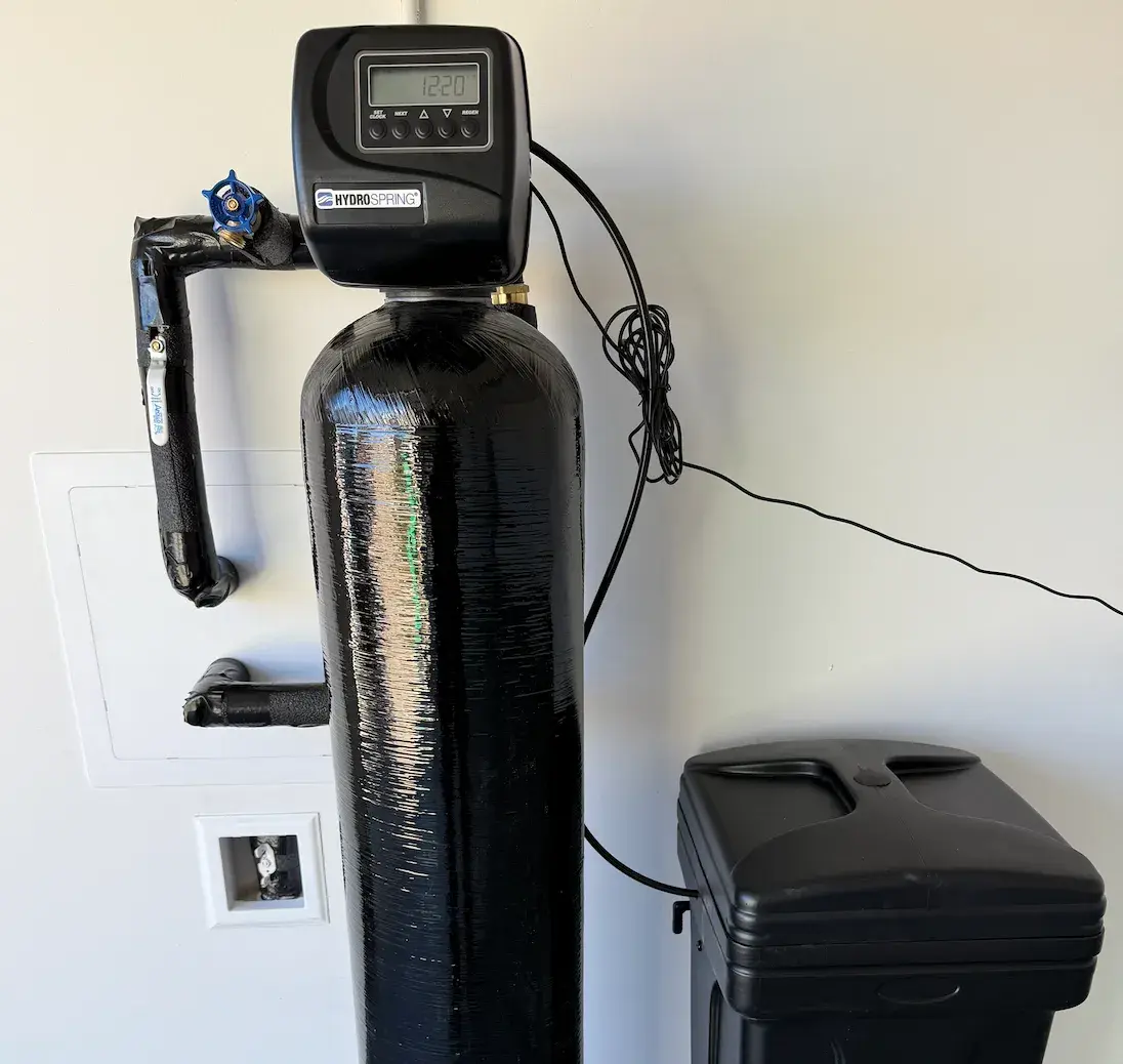 Water softener system professionally installed indoors
