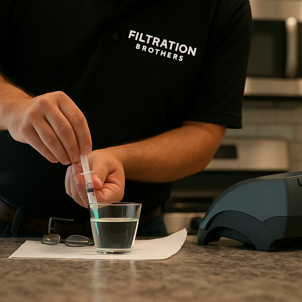 Water quality testing demonstration by Filtration Brothers specialist